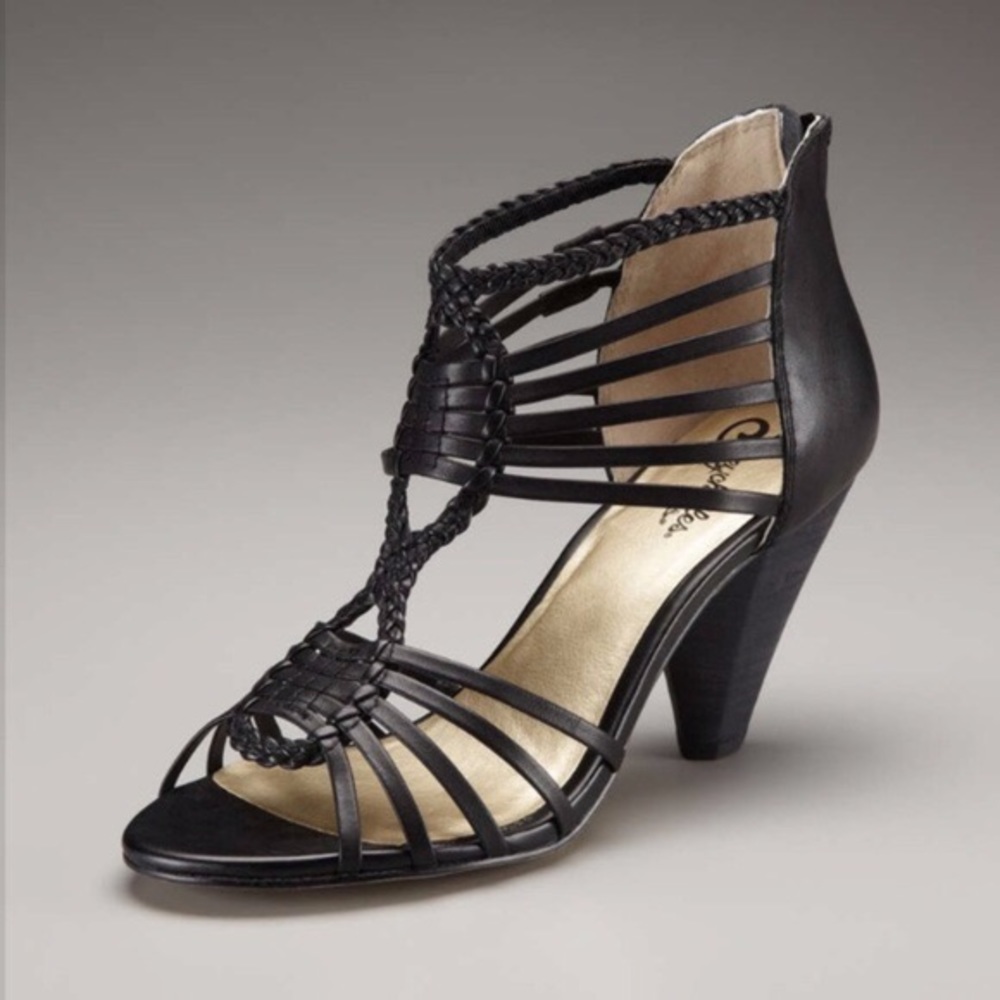 NEW Black Seychelles Woven Cage Front Heels 9